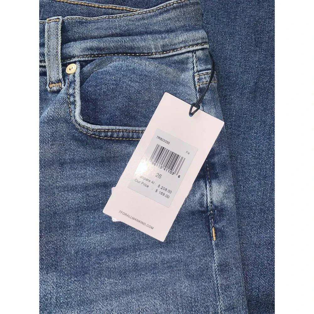 NEW 7 For All Mankind Alexa Cropped Jeans Felicity Blue Raw Hem Size 26